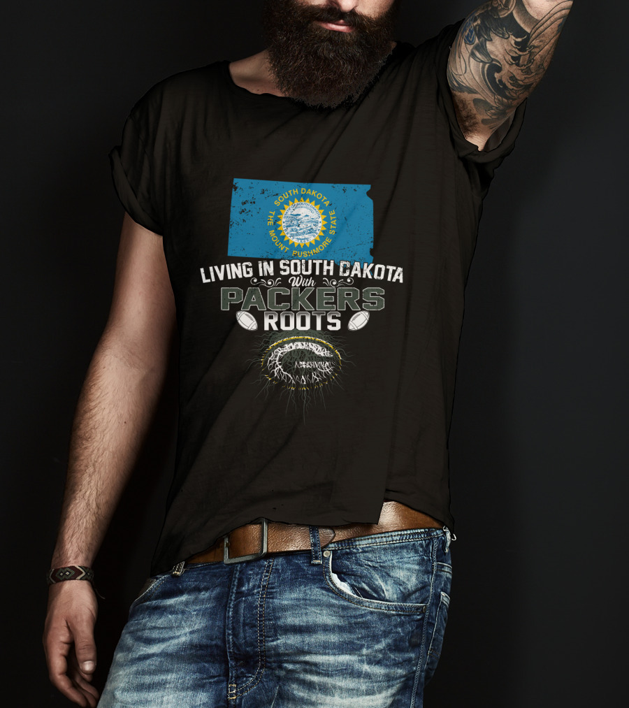 Living In South Dakota With Packers Roots South Dakota State Map Packers Logo Football Heritage T-Shirt