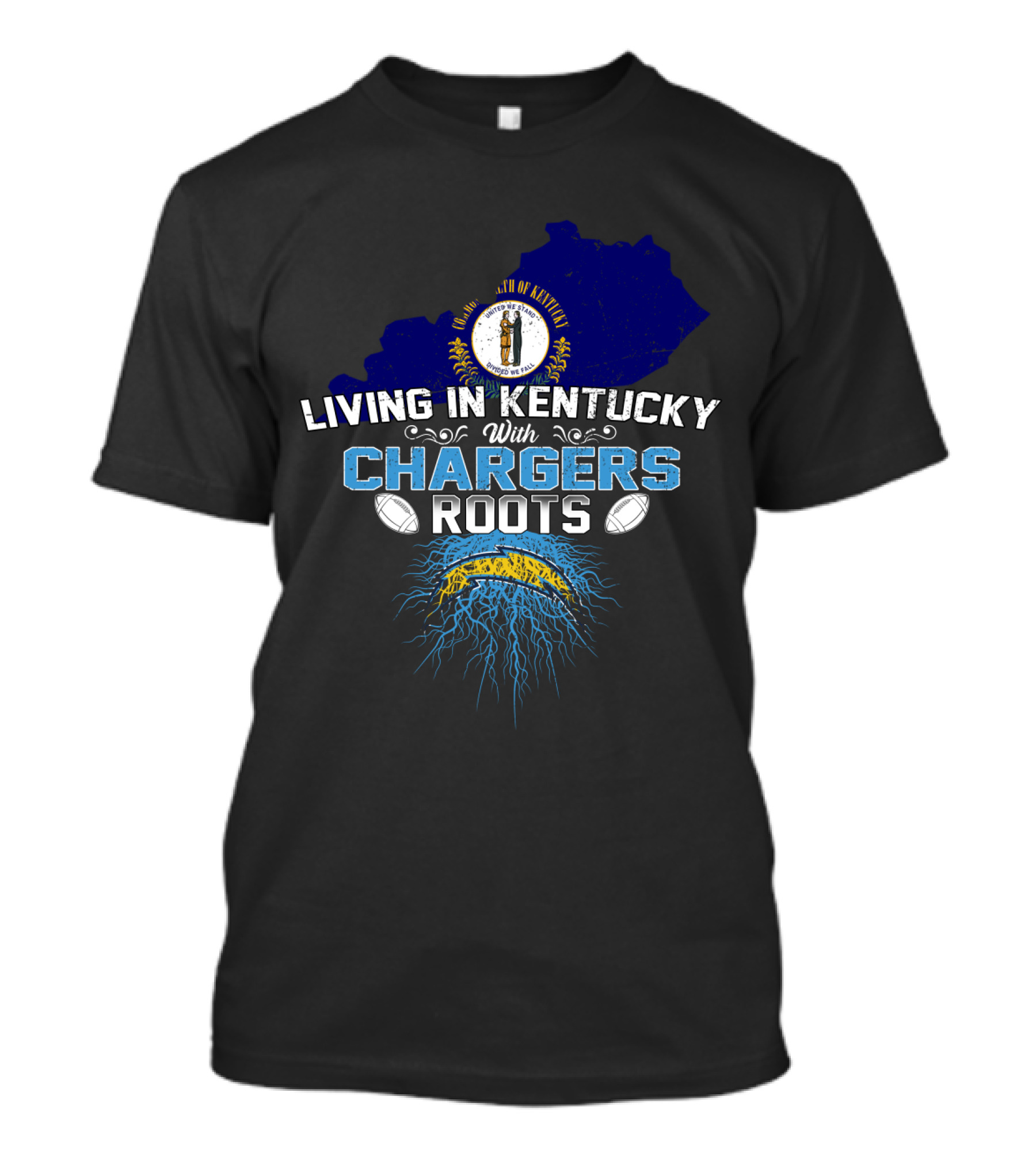 Living In Kentucky With Chargers Roots Football Heritage T-Shirt