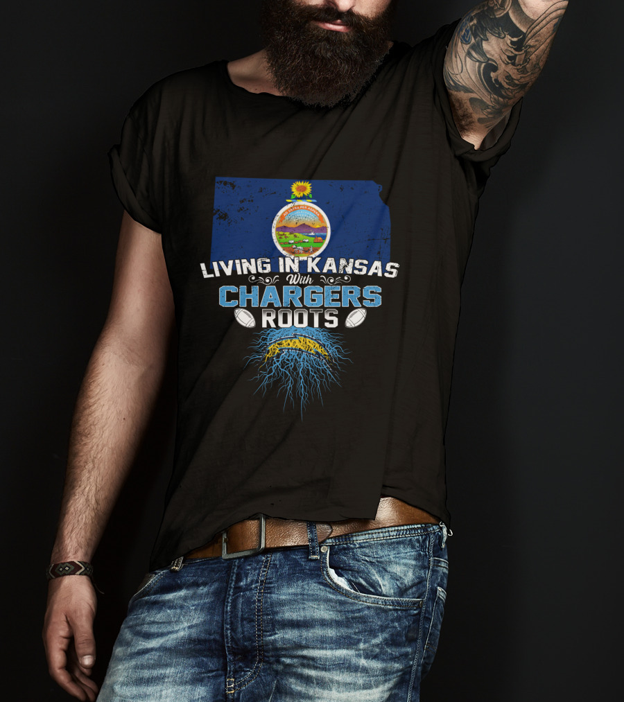 Living In Kansas With Chargers Roots Football Team Heritage T-Shirt