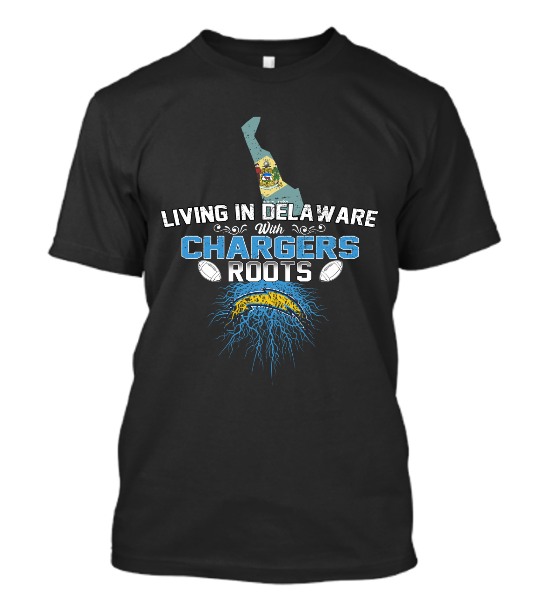 Living In Delaware With Chargers Roots And Symbolic State T-Shirt