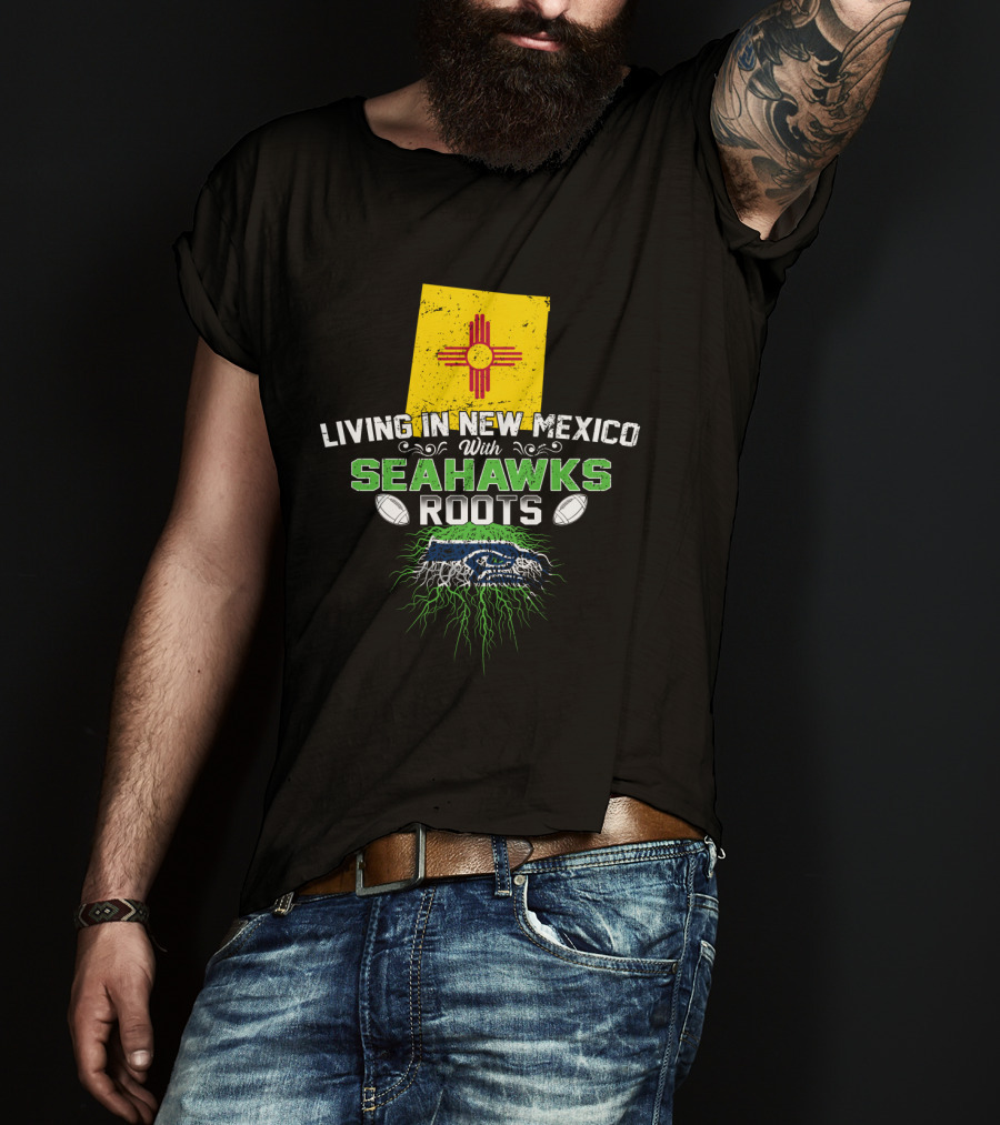 Living In New Mexico With Seahawks Roots Zia Symbol Football T-Shirt