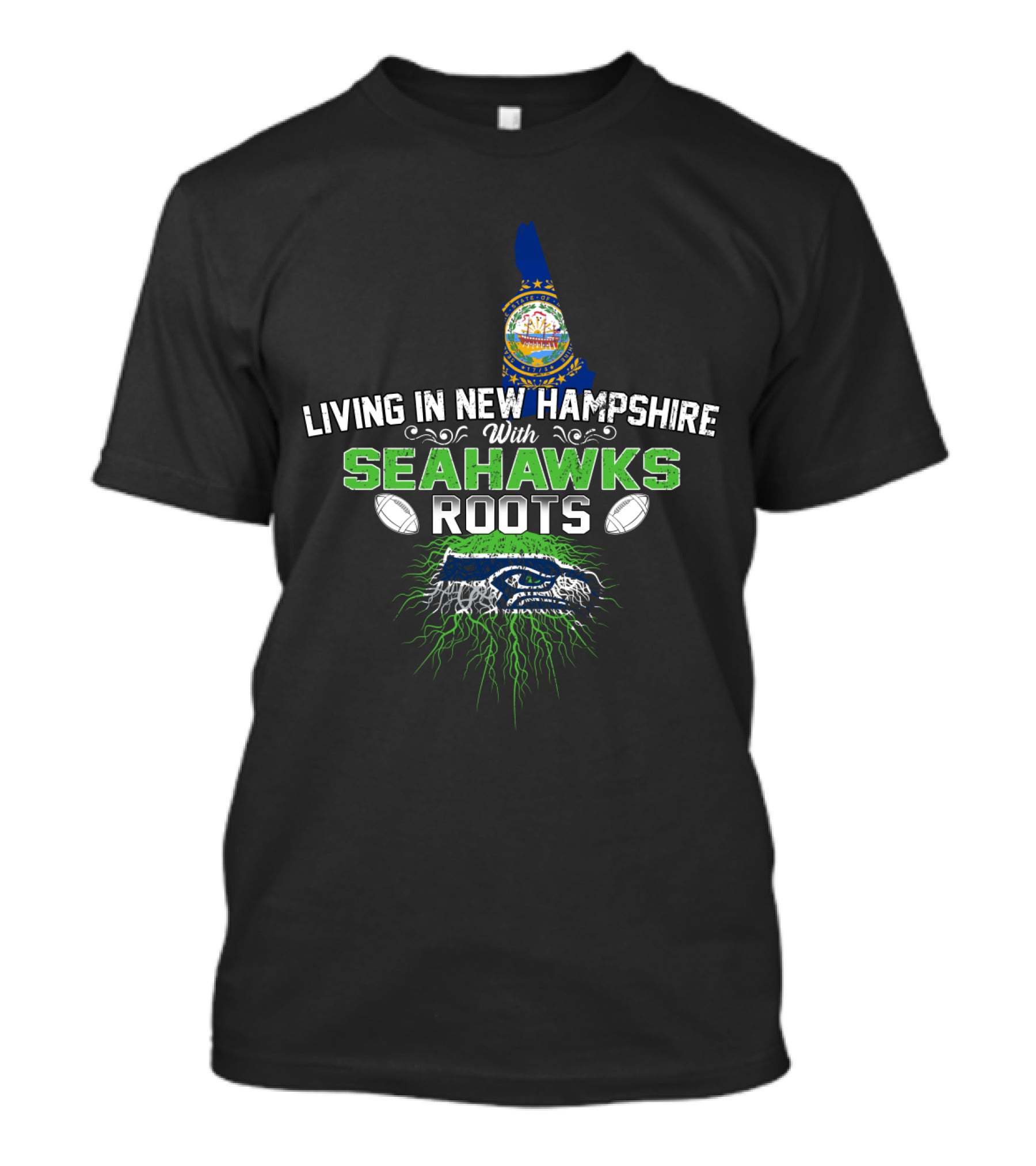 Living In New Hampshire With Seahawks Roots New Hampshire Map And Seattle Football T-Shirt