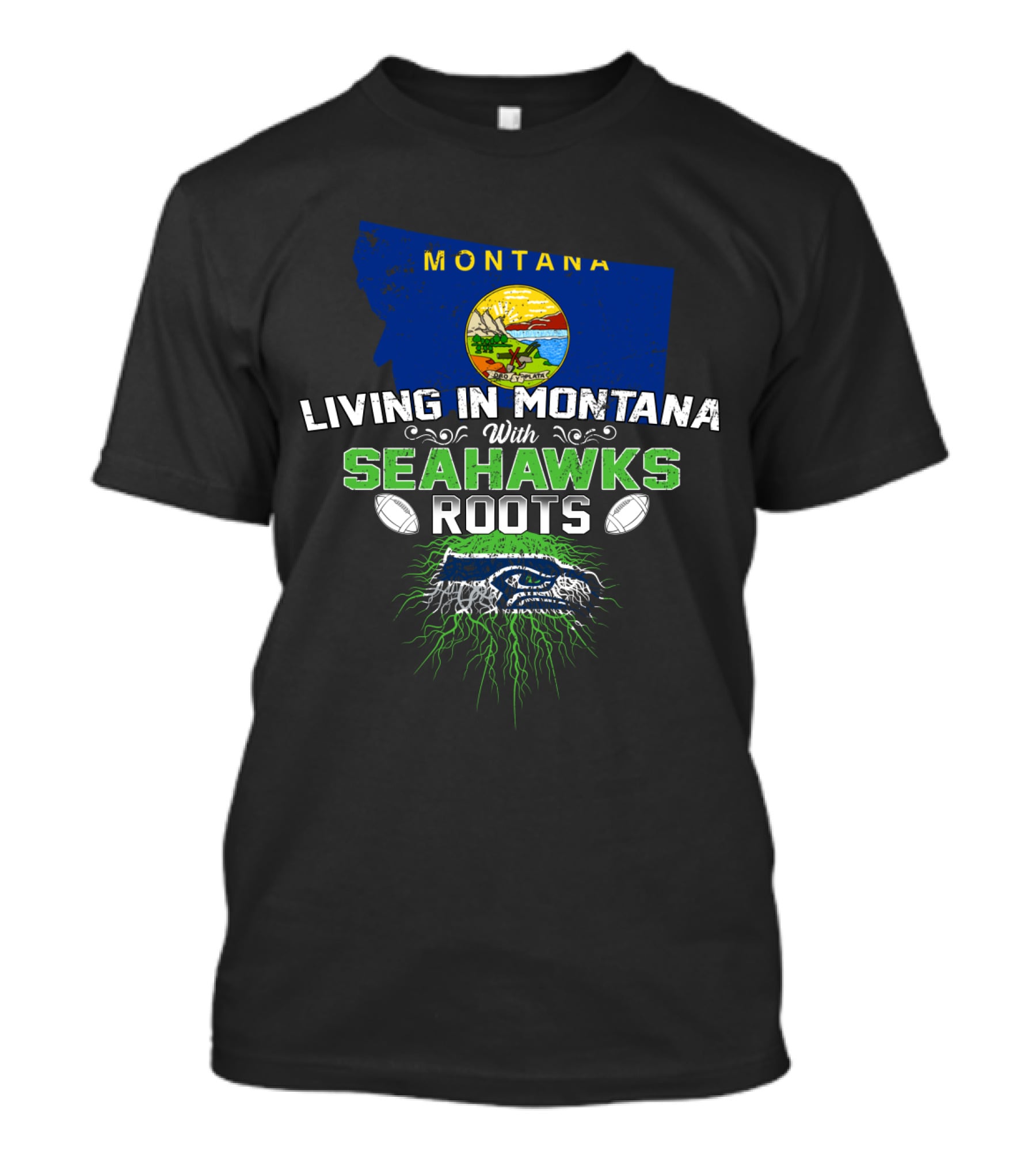 Montana State Pride Merged With Seahawks Roots And Football Heritage T-Shirt