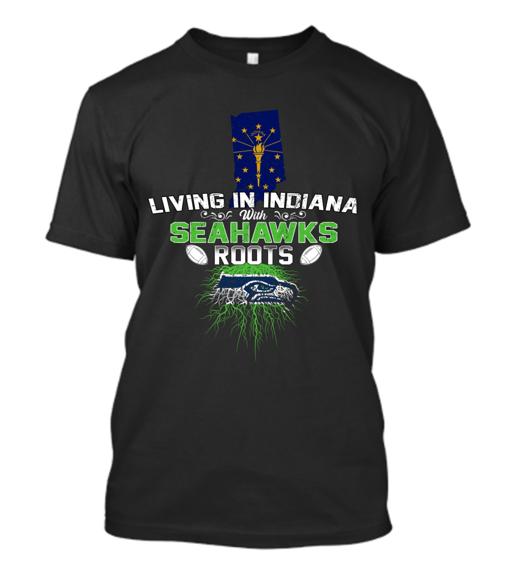 Living In Indiana Seahawks Roots Football Pride Indiana Map Seahawks T-Shirt