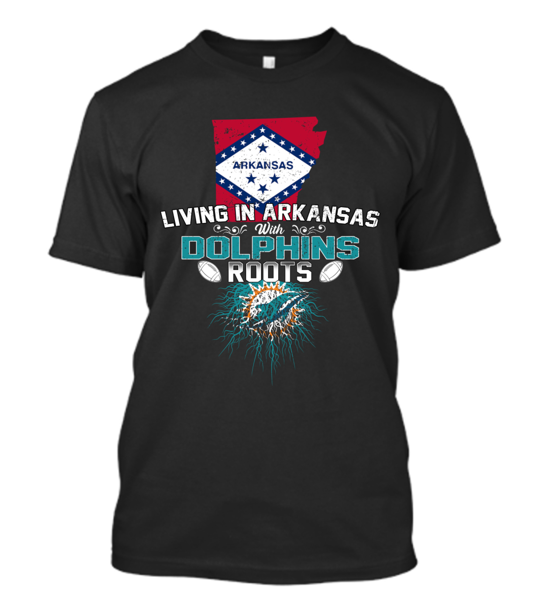 Living In Arkansas With Miami Dolphins Roots Football Passion T-Shirt