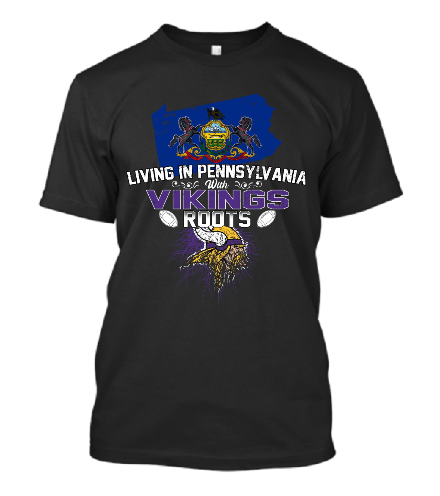 Living In Pennsylvania With Vikings Roots Emblem With Pennsylvania State Symbols And Viking-Themed Elements T-Shirt