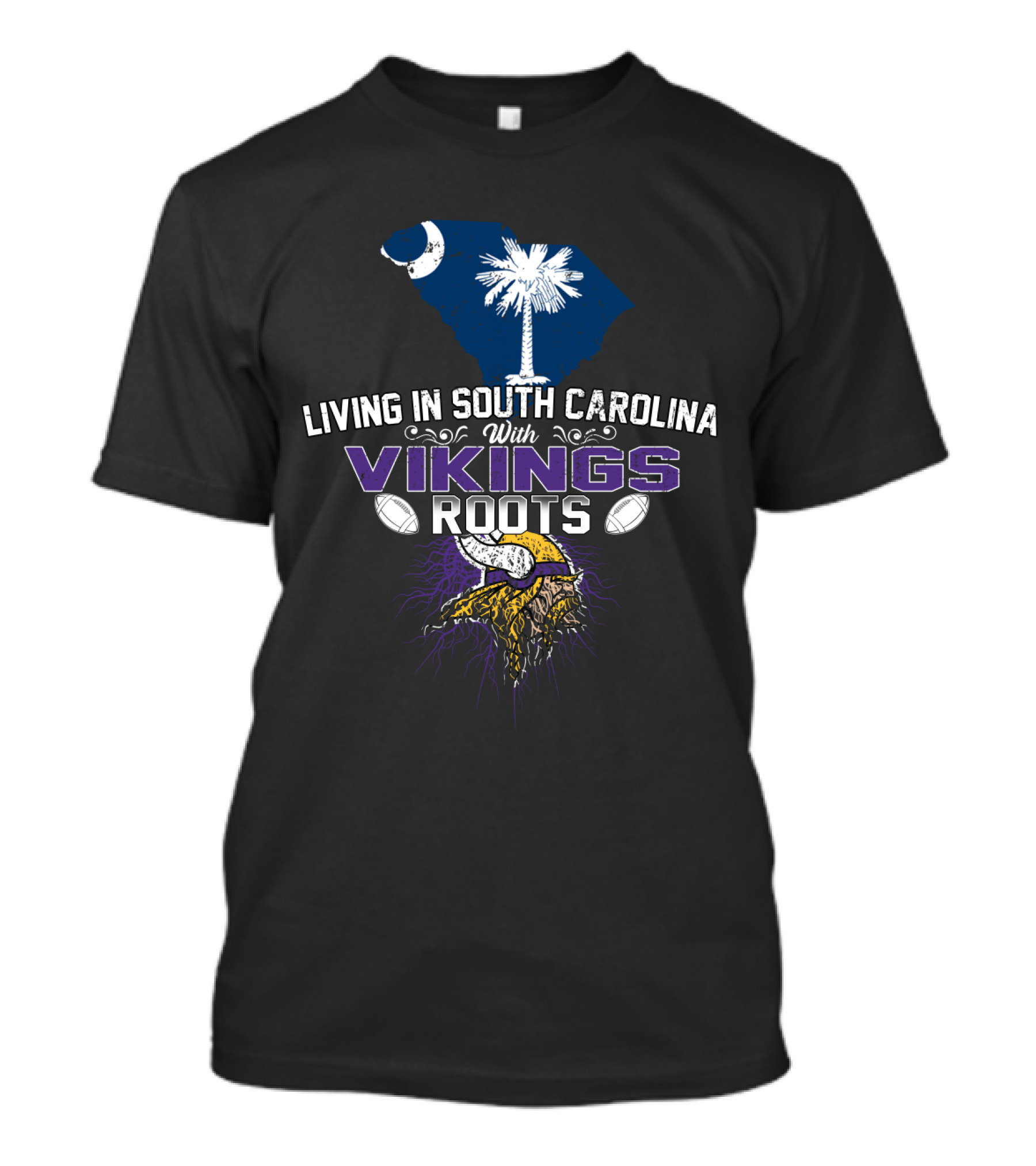Living In South Carolina With Vikings Roots Palmetto Moon Viking Helmet Football T-Shirt
