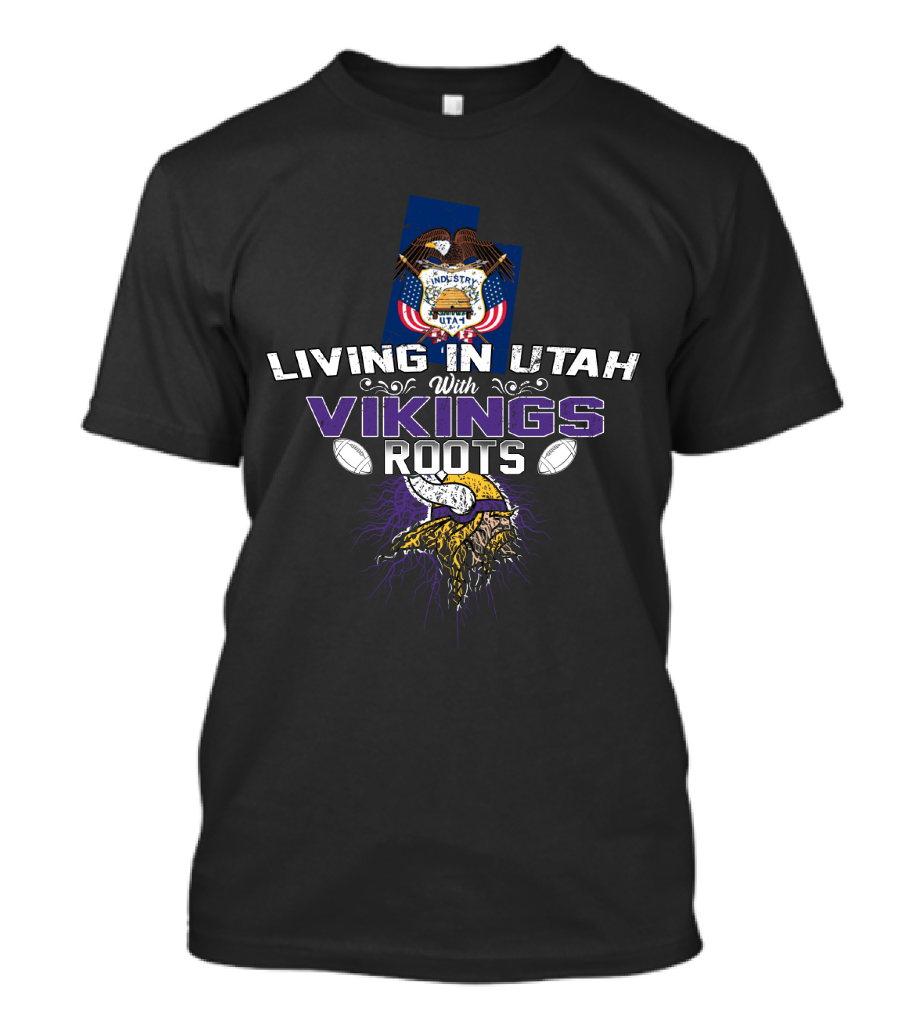 Living In Utah With Proud Vikings Roots And State Seal Elements T-Shirt