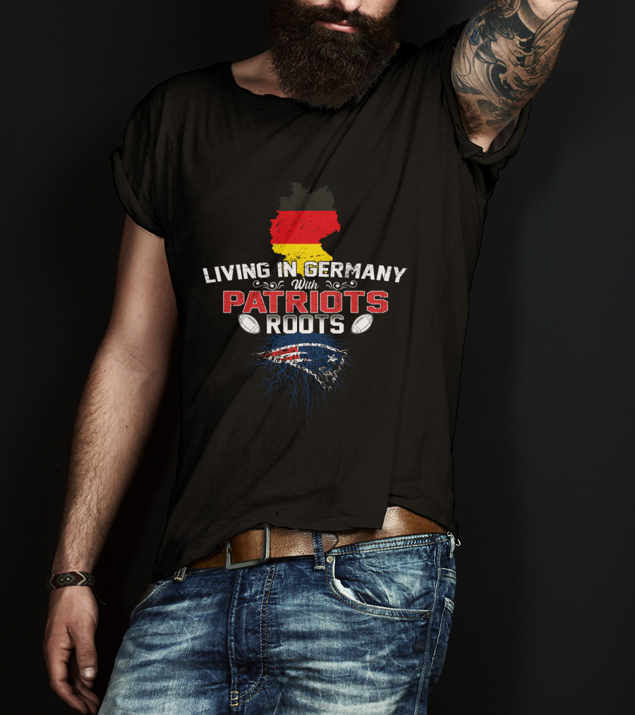Living In Germany With Patriots Roots NFL Football Team Logo Flag Map T-Shirt