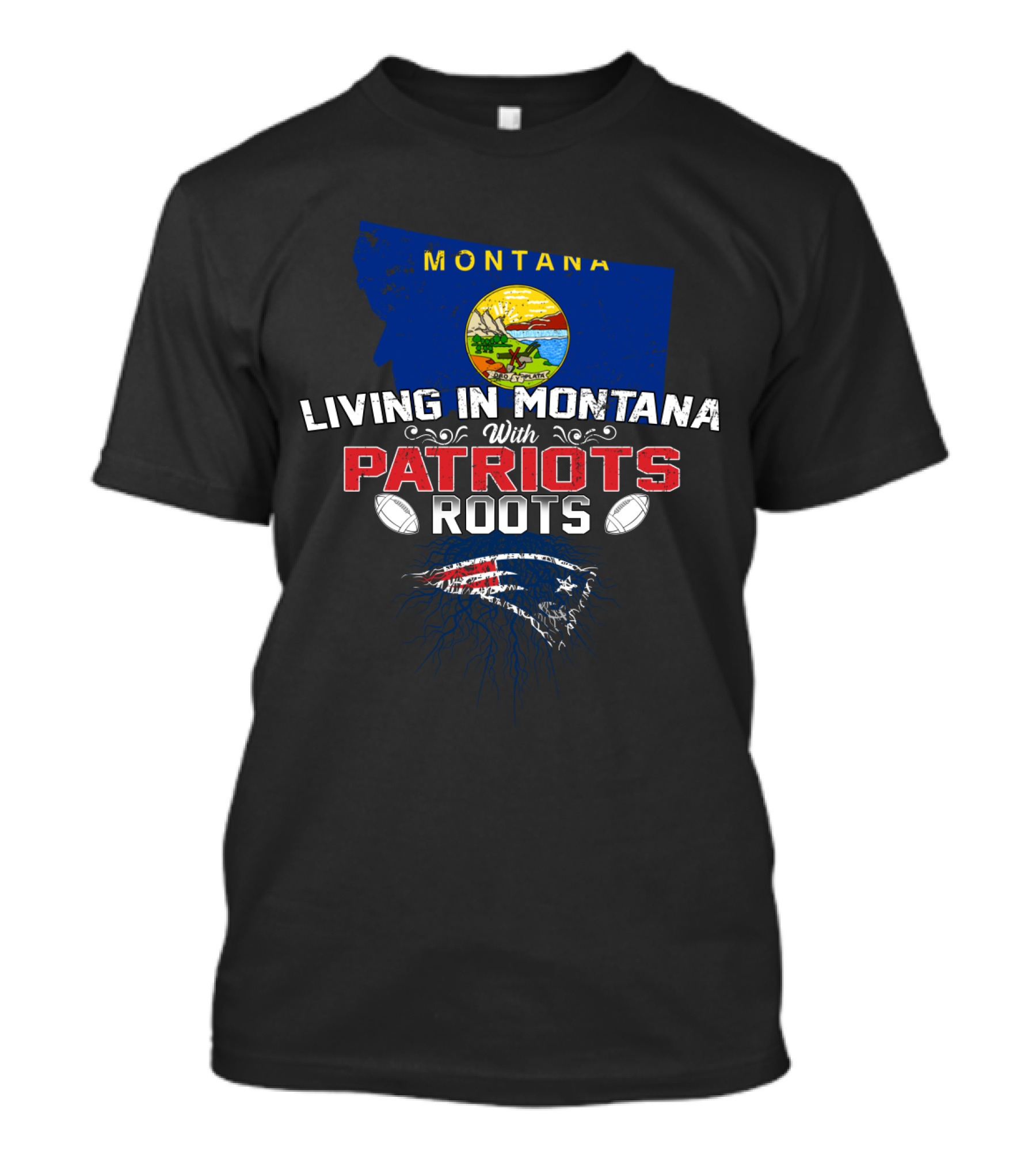 Living In Montana With Patriots Roots New England Football Fan Map T-Shirt