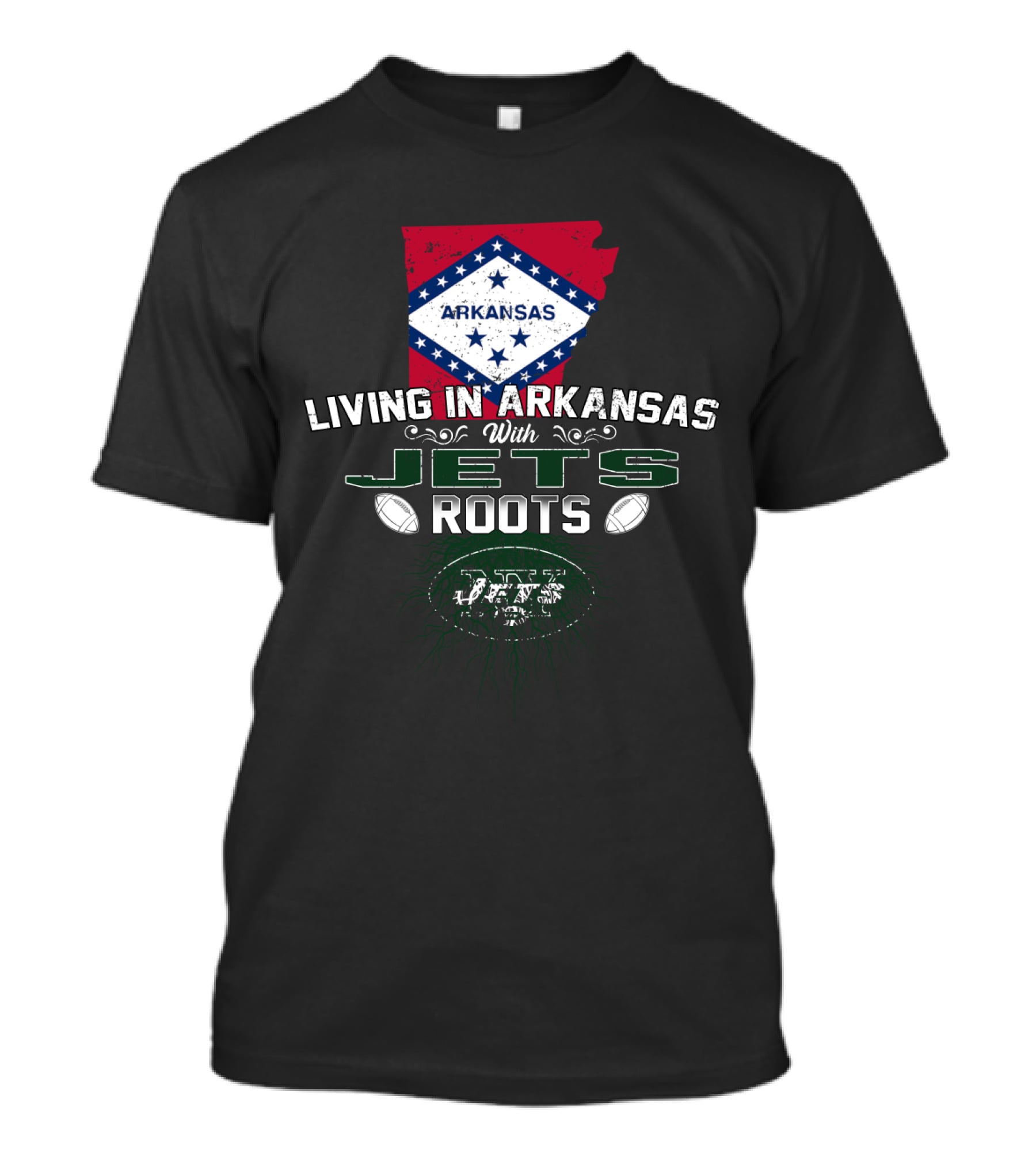 Living In Arkansas With Jets Football Roots And Arkansas Flag Elements T-Shirt