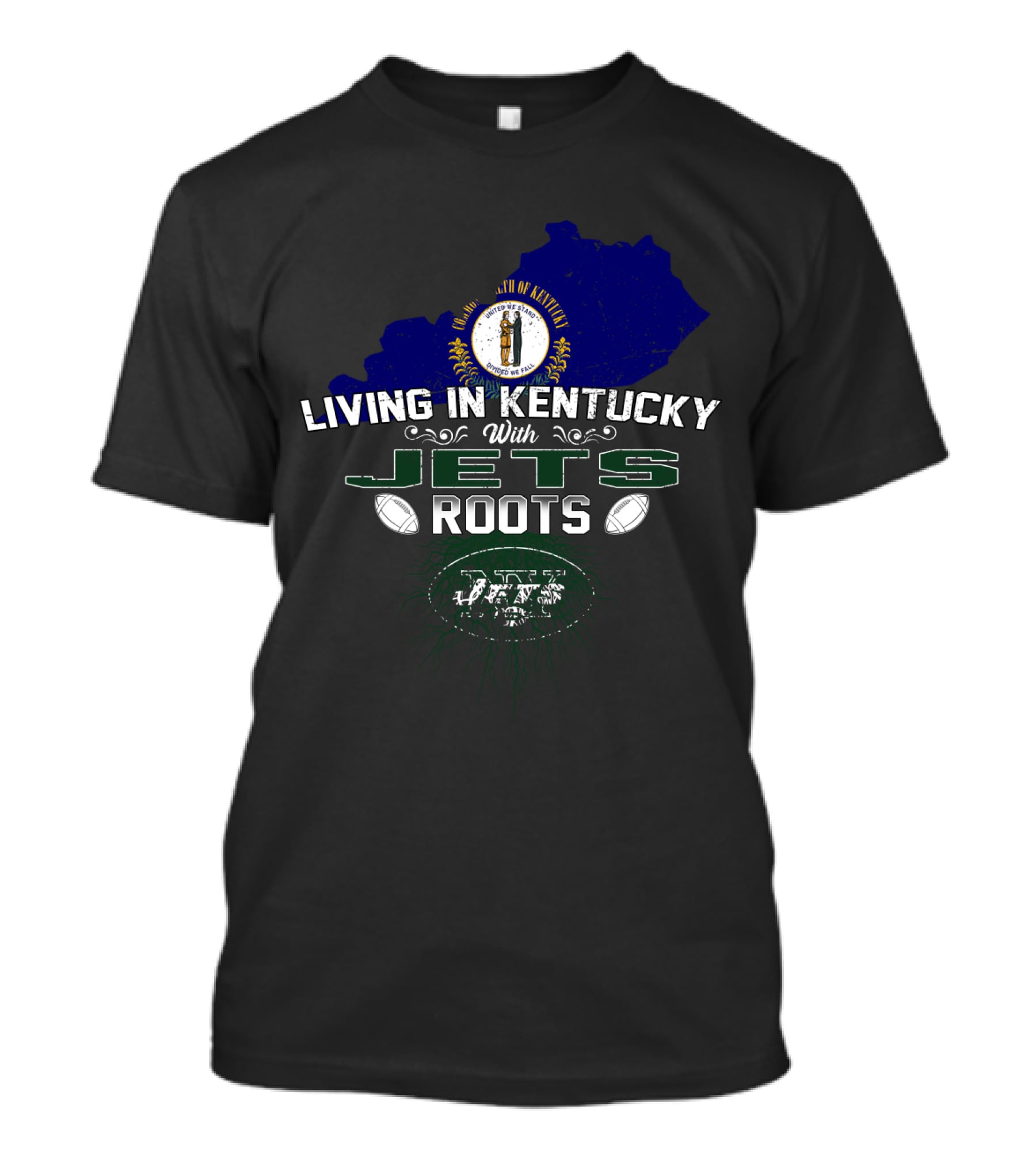 Living In Kentucky With Jets Roots State Emblem Football Heritage T-Shirt