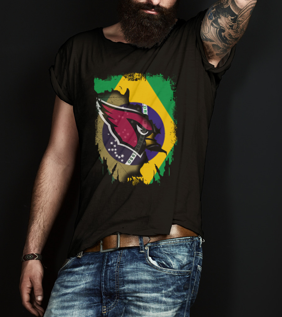 Together Brazil With Arizona Cardinals Flag Fusion T-Shirt