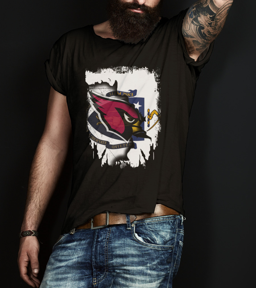 Massachusetts State Flag With Cardinals Football Logo Overlay T-Shirt