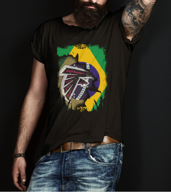 Atlanta Falcons Logo With Brazilian Flag Background T-Shirt