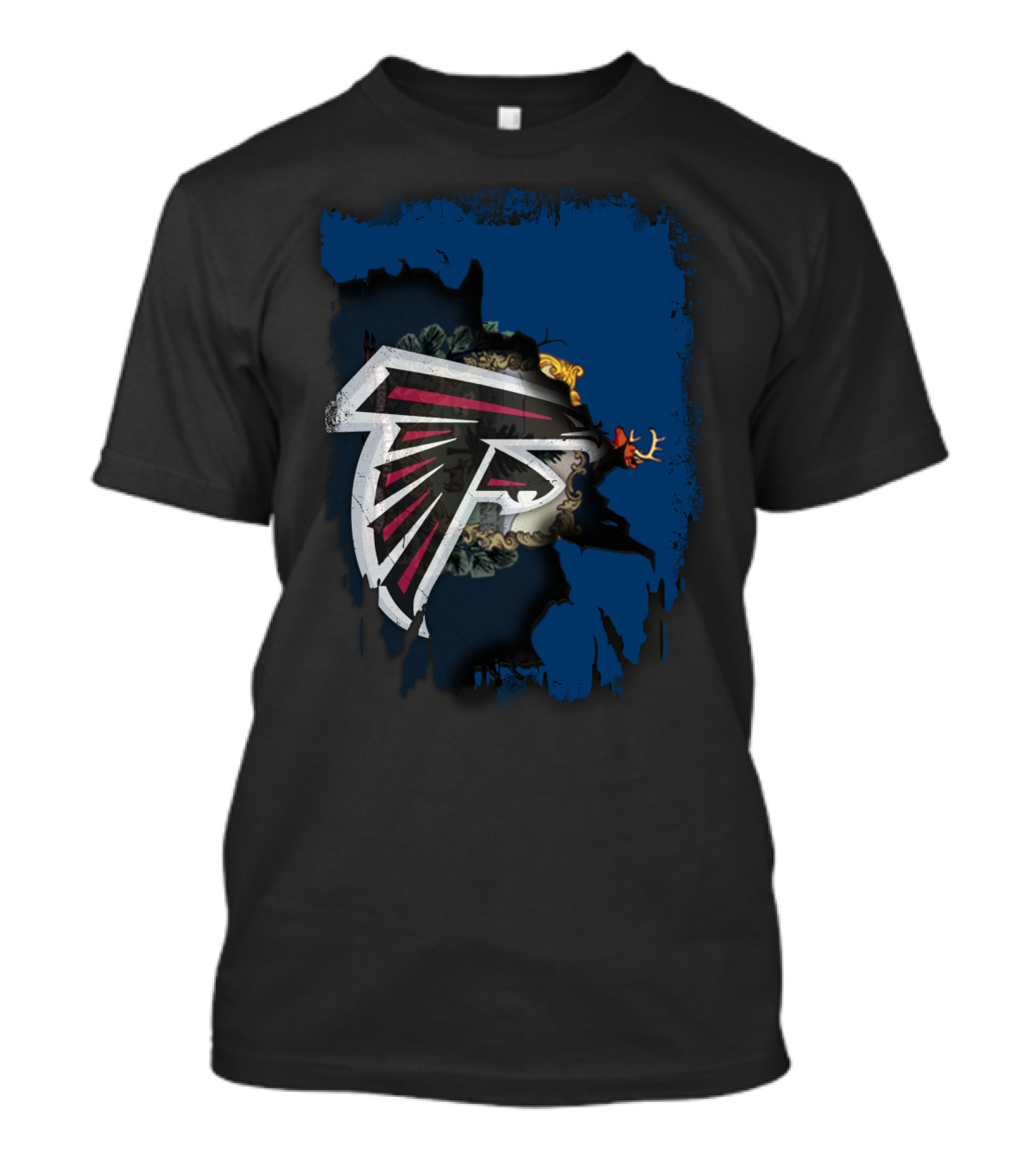 Together Vermont With Atlanta Falcons Logo On Distressed Blue Background T-Shirt