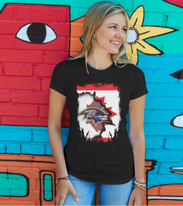Together Canada Baltimore Ravens Logo Canadian Flag T-Shirt