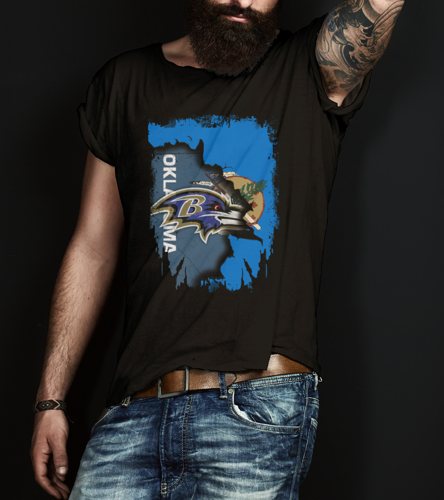 Oklahoma State Flag With Ravens Football Logo Integration T-Shirt