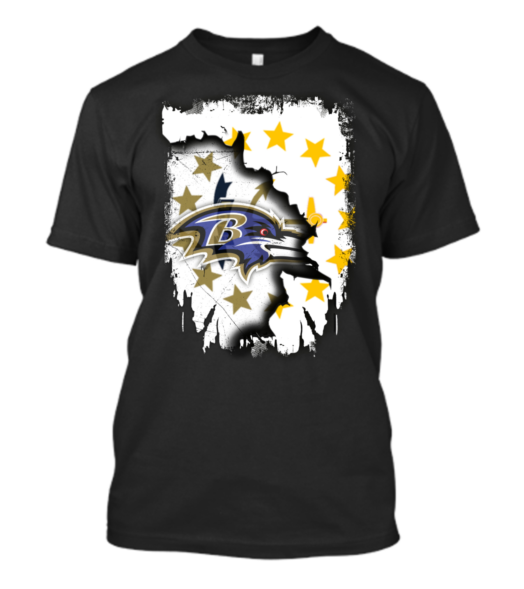 Rhode Island Map With Baltimore Ravens Logo And Stars T-Shirt