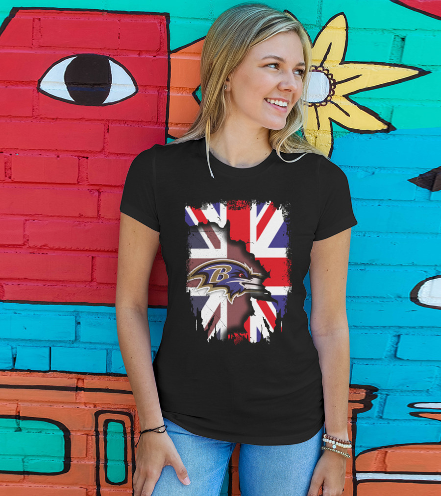 United Kingdom Union Jack With Ravens NFL Team T-Shirt