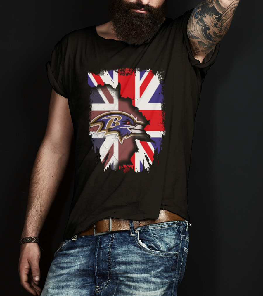 United Kingdom Union Jack With Ravens NFL Team T-Shirt