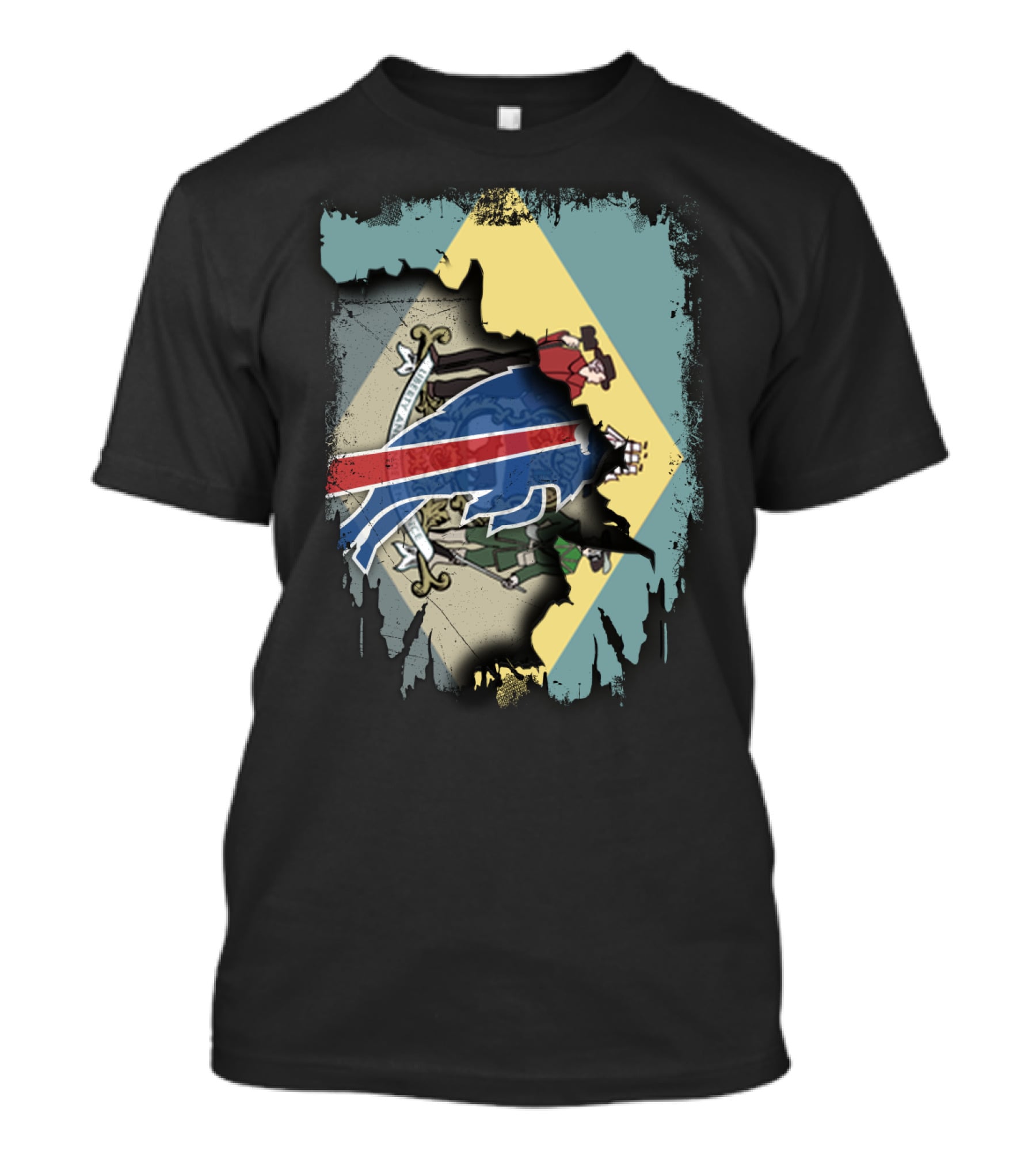 Together Delaware Flag Ripped To Reveal Bills Colors T-Shirt