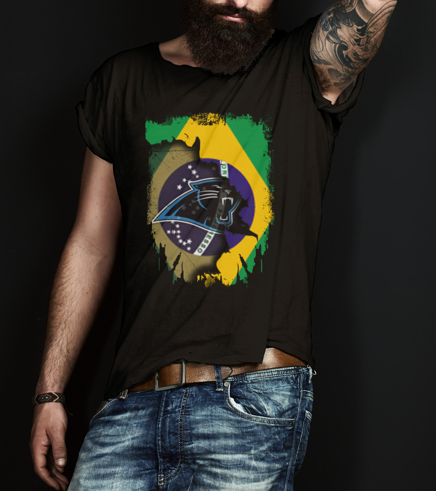 Together Brazil With Carolina Panthers Flag Fusion T-Shirt