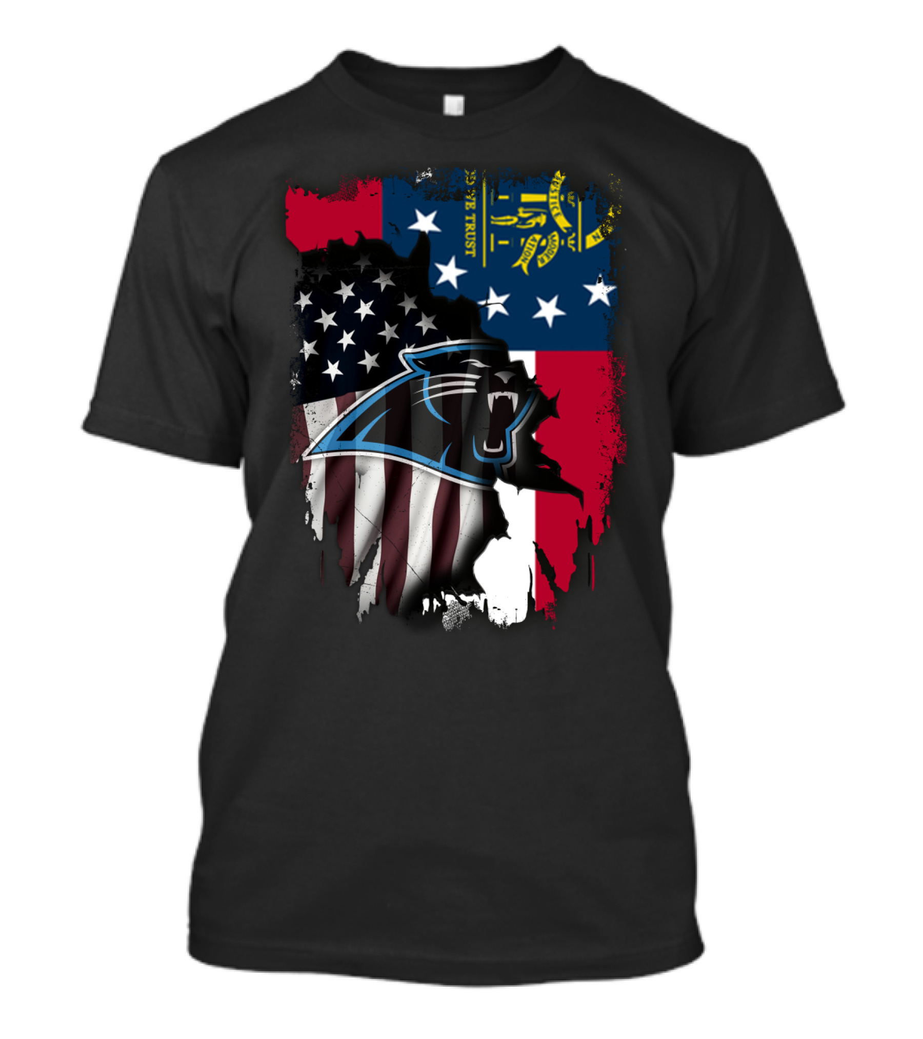 Georgia Flag And American Flag With Carolina Panthers T-Shirt