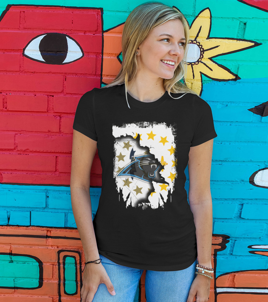 Rhode Island United With Carolina Panthers Logo And Stars T-Shirt