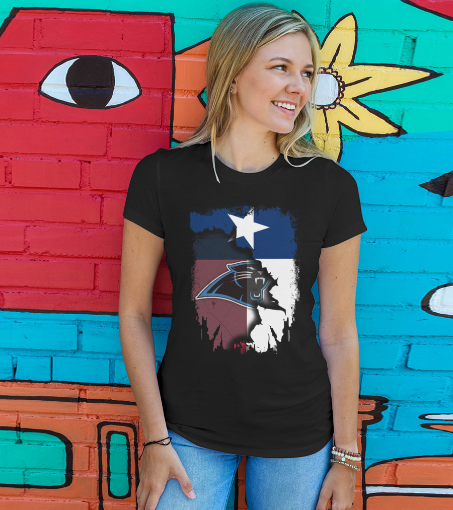 Texas Flag Combined With Carolina Panthers T-Shirt
