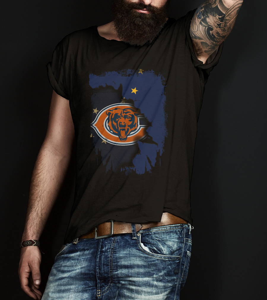 Alaska Map With Chicago Bears Logo And Stars T-Shirt
