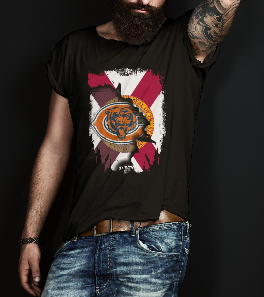 Florida Flag With Chicago Bears Logo Overlay T-Shirt