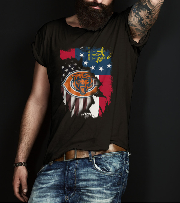 Bear Logo With Georgia And American Flags T-Shirt