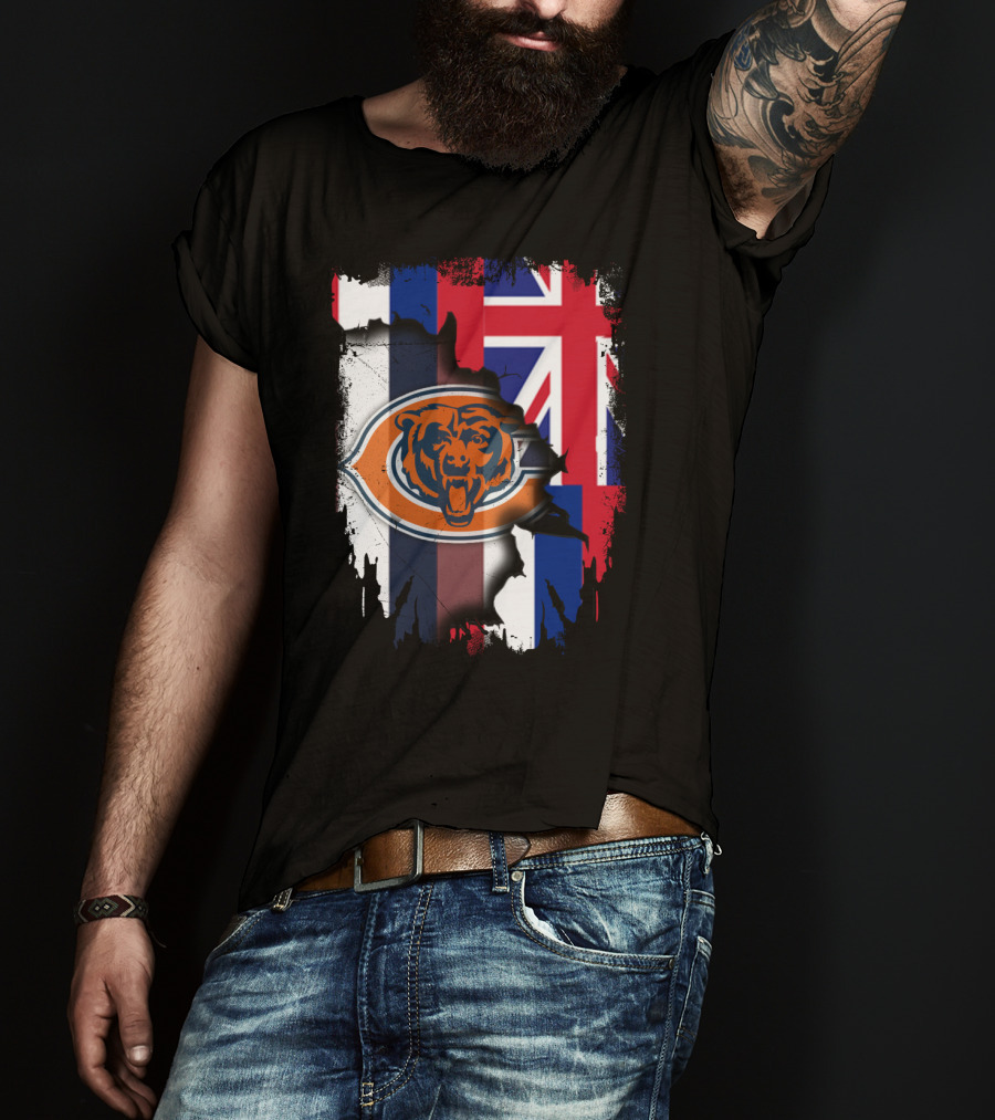 Chicago Bears Logo With Hawaiian Flag Background T-Shirt
