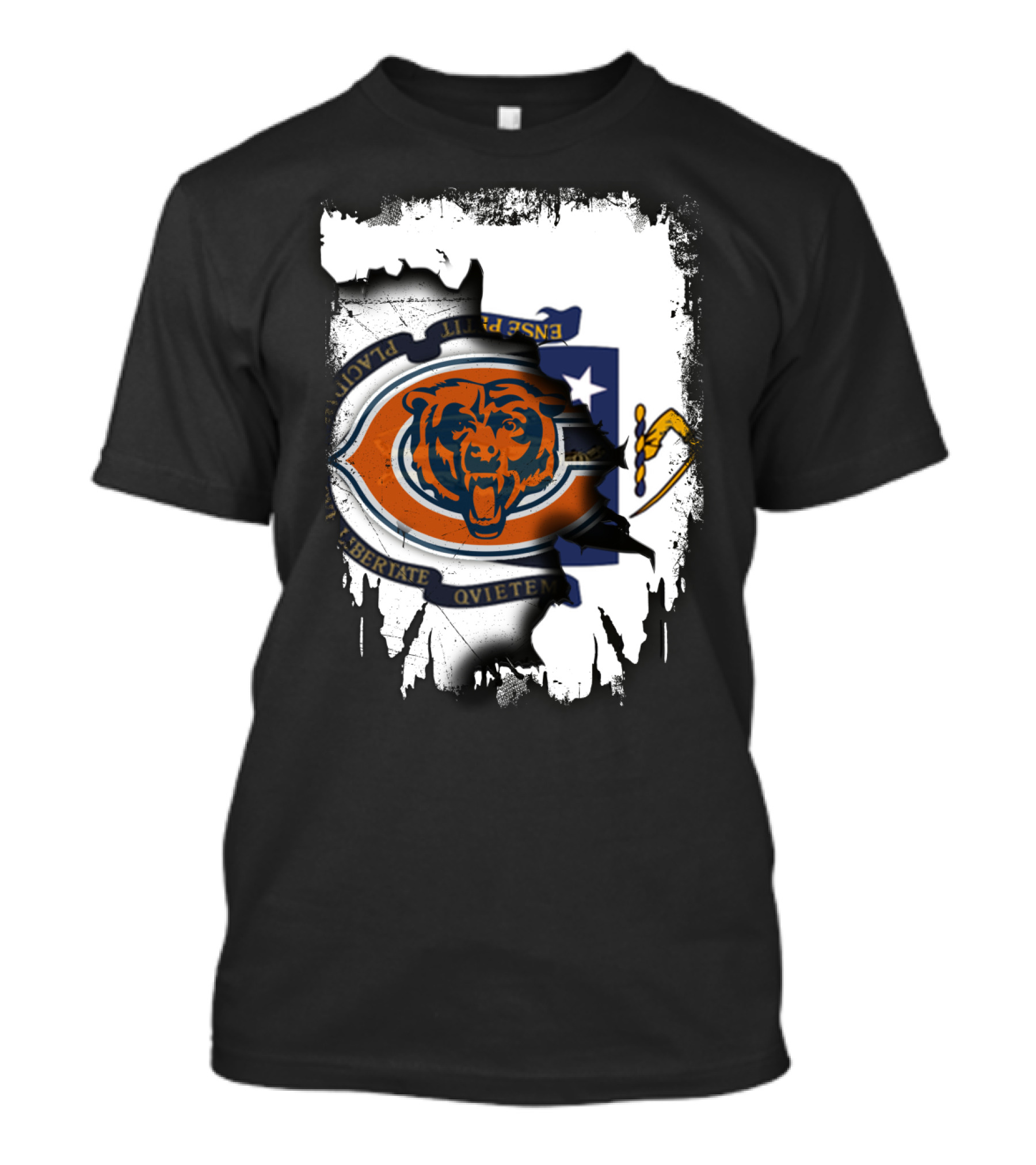 Massachusetts Flag With Chicago Bears Logo Fusion T-Shirt