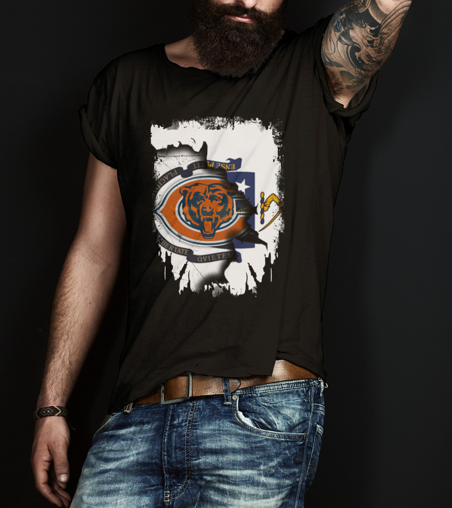 Massachusetts Flag With Chicago Bears Logo Fusion T-Shirt