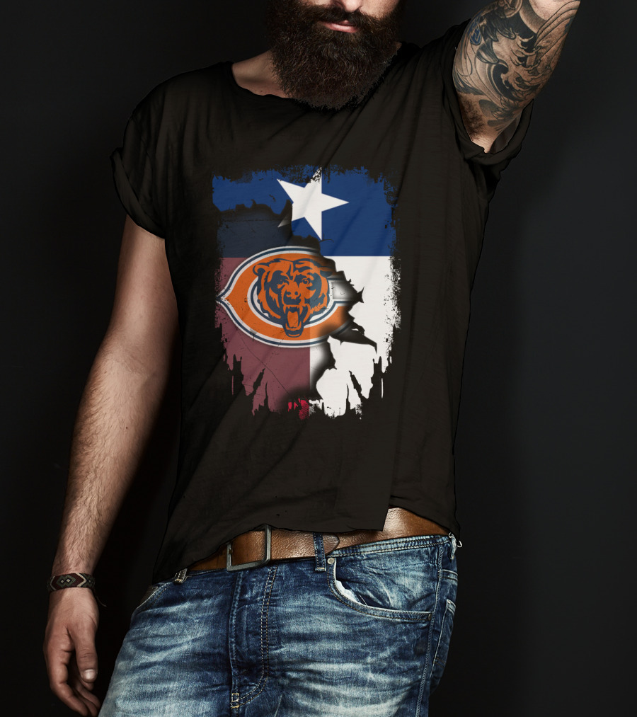 Texas Flag And Chicago Bears Logo Together T-Shirt
