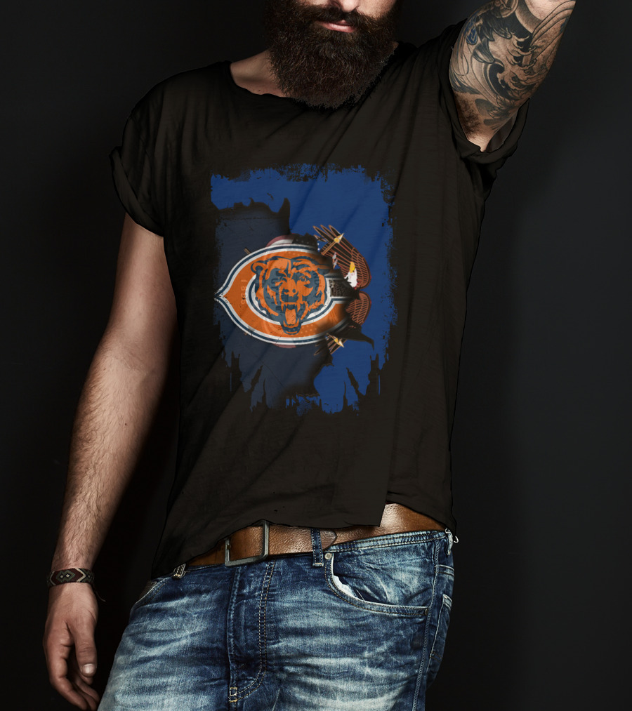 Chicago Bears Logo Blended With American Eagle In Utah Outline T-Shirt