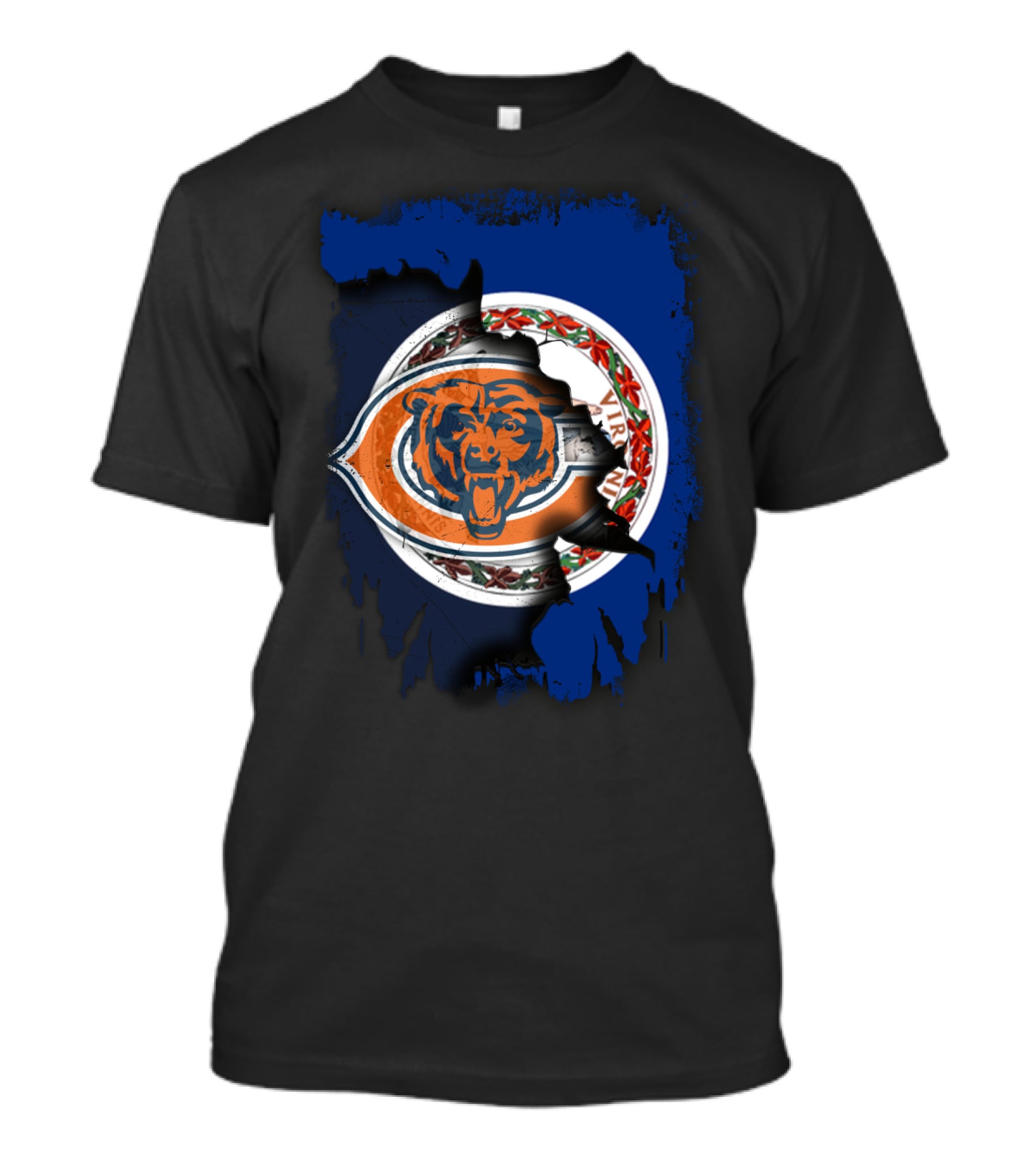 Virginia State Meets Chicago Bears Emblem In Torn Detail T-Shirt