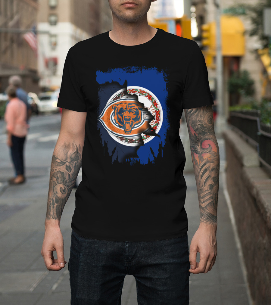 Virginia State Meets Chicago Bears Emblem In Torn Detail T-Shirt