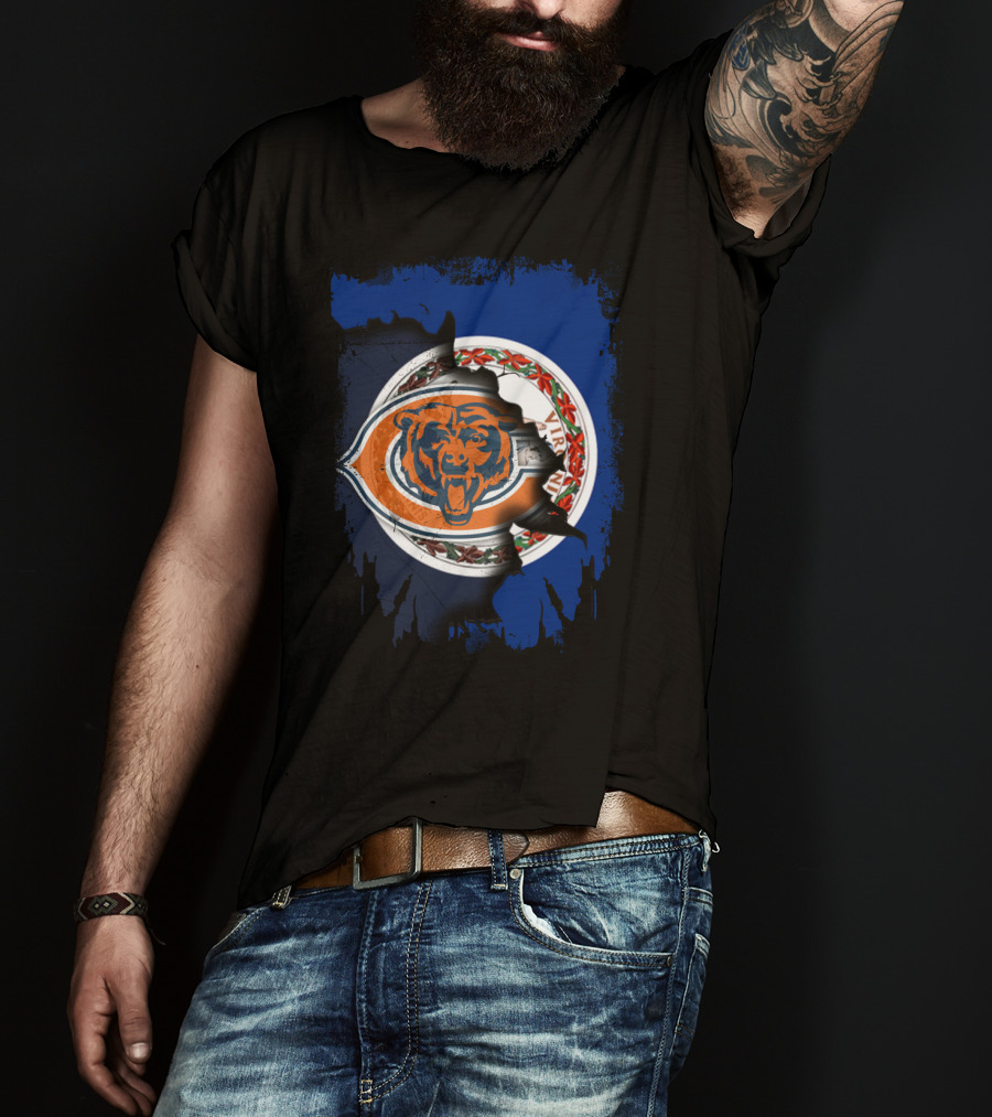 Virginia State Meets Chicago Bears Emblem In Torn Detail T-Shirt