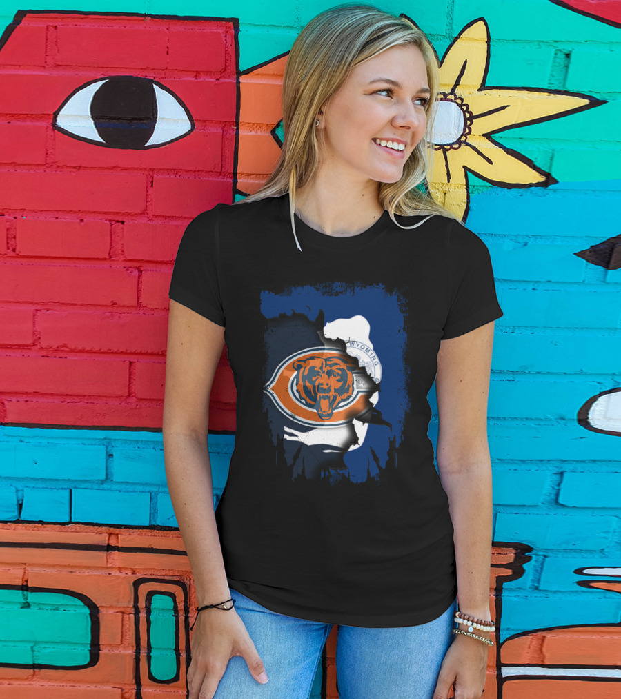 Wyoming Blue Overlay With Bears And Emblem T-Shirt