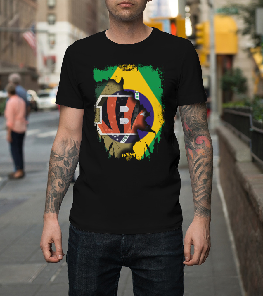 Together Brazil With Cincinnati Bengals Emblem And Flag Fusion T-Shirt
