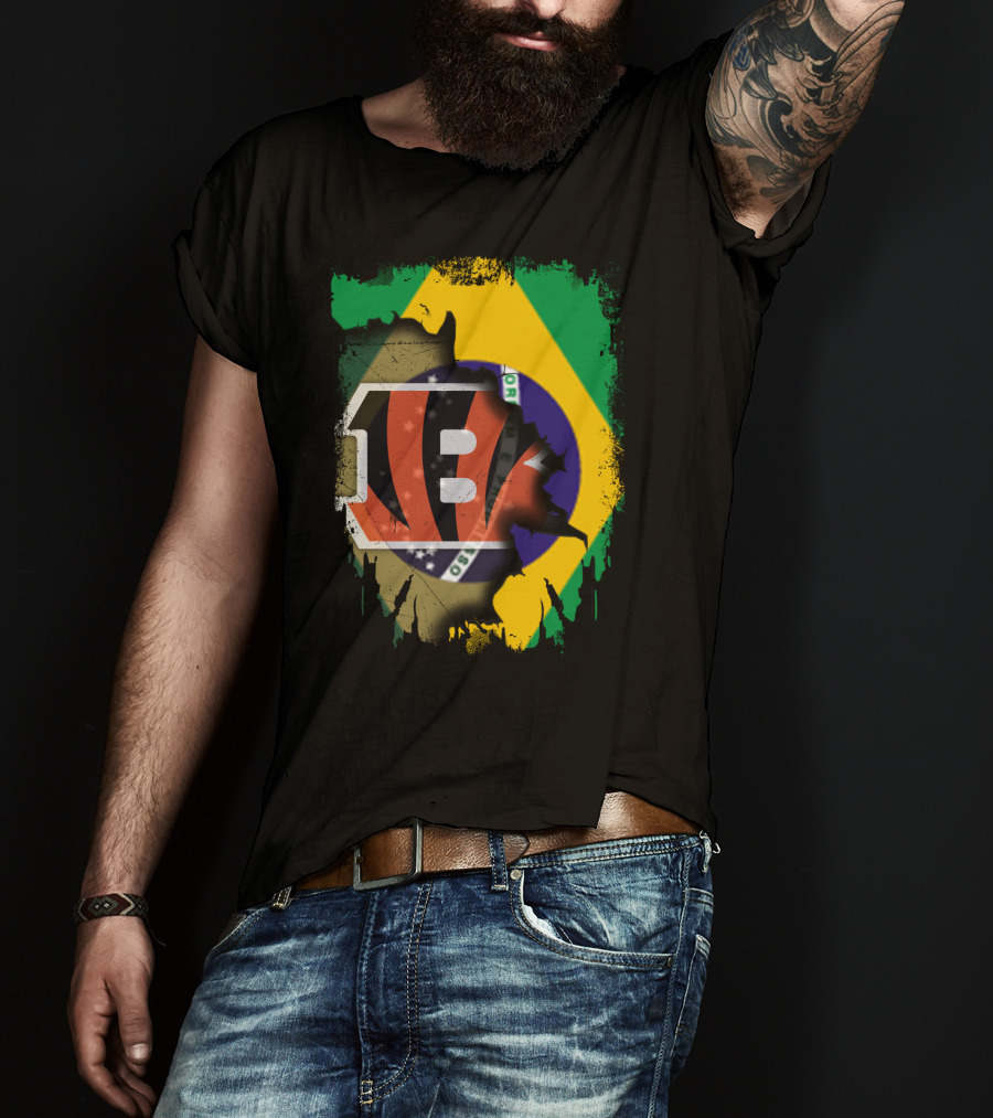 Together Brazil With Cincinnati Bengals Emblem And Flag Fusion T-Shirt