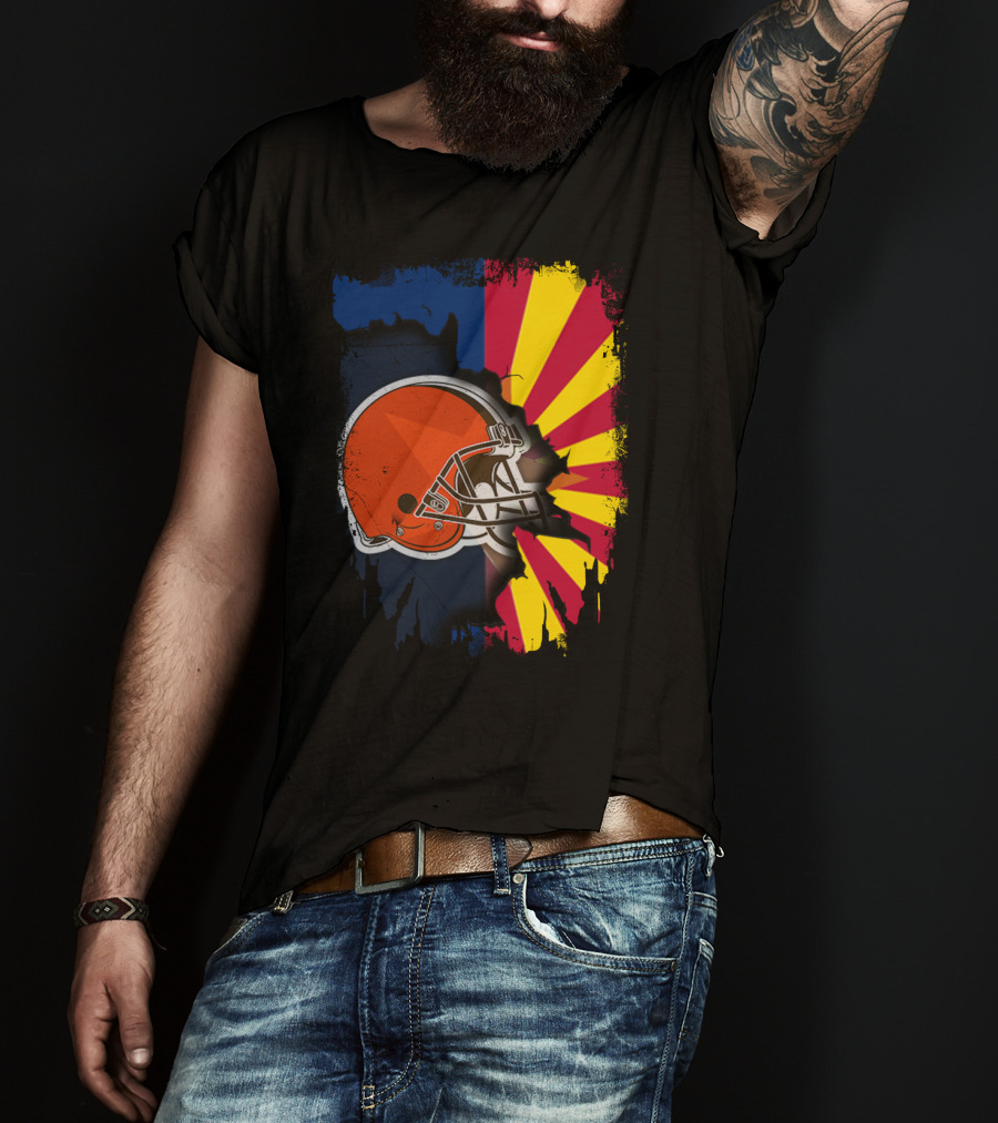 Arizona And Browns Together Football Helmet Fusion T-Shirt
