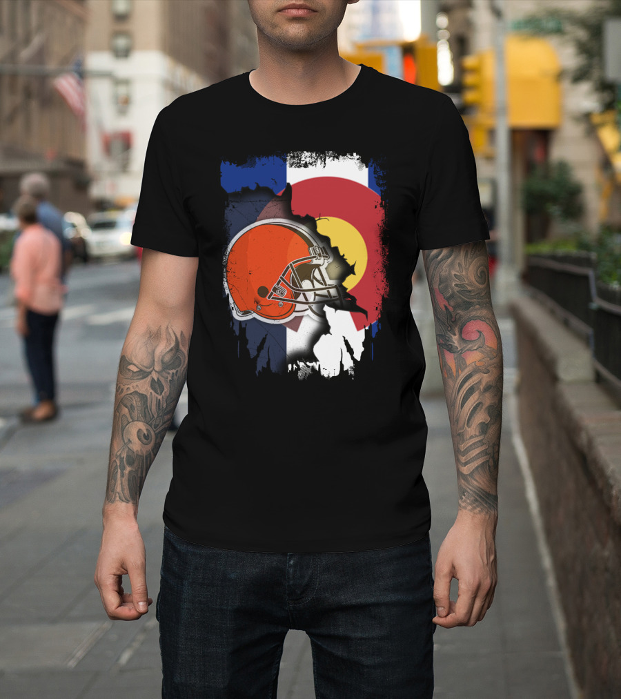 Together Colorado Cleveland Browns Helmet Flag Fusion T-Shirt