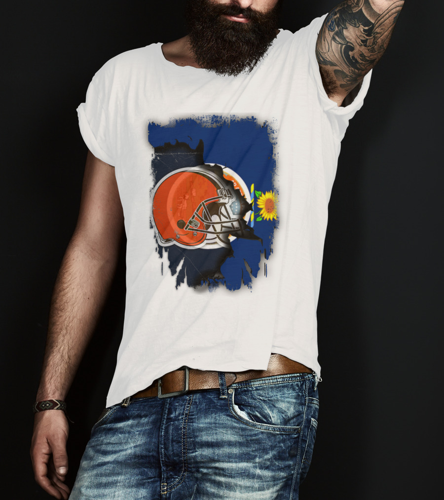 Kansas And Browns Helmet With Sunflower T-Shirt