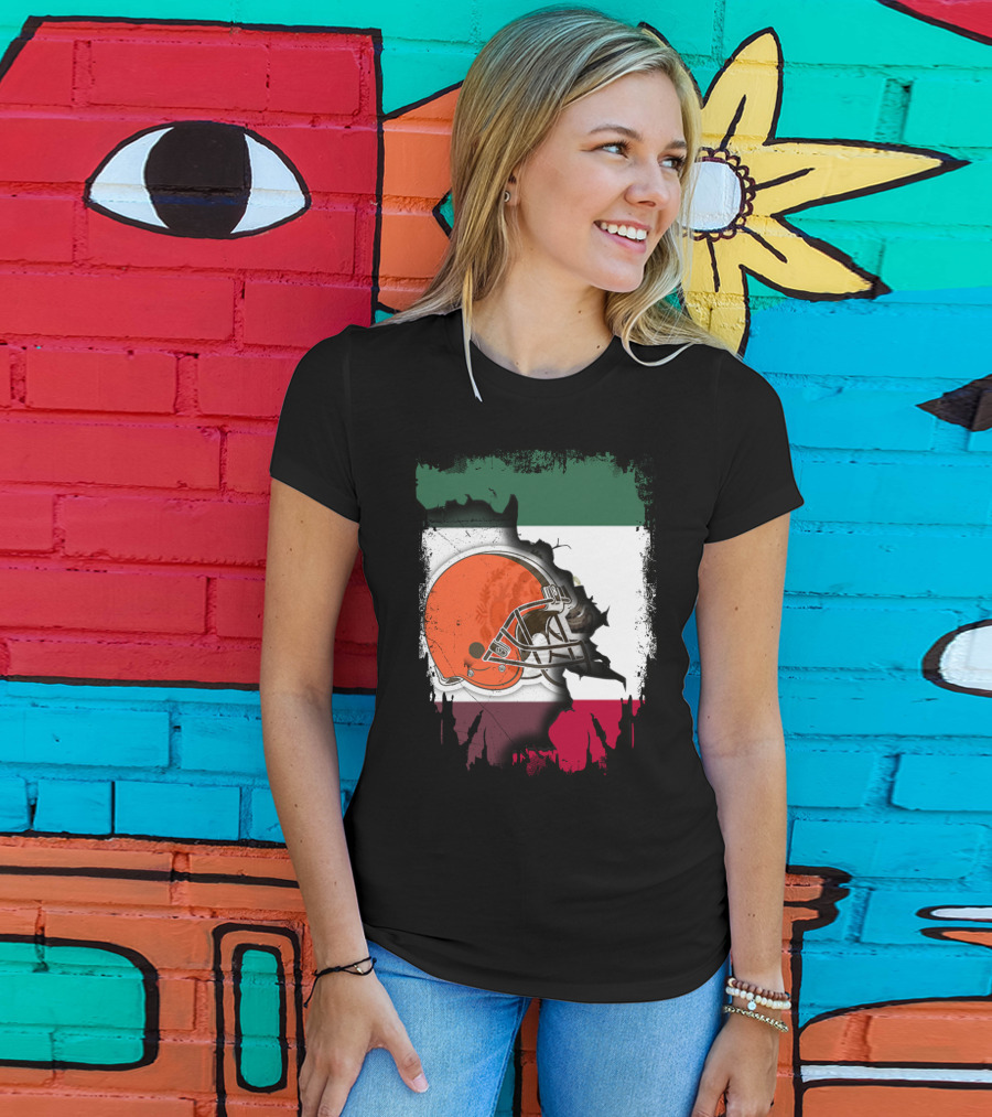 Mexico Flag Browns Helmet Fusion T-Shirt