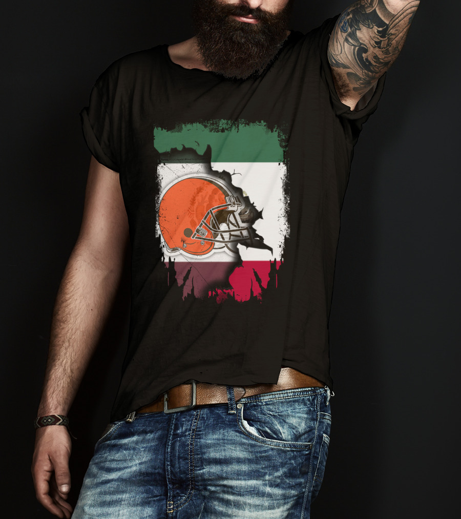 Mexico Flag Browns Helmet Fusion T-Shirt