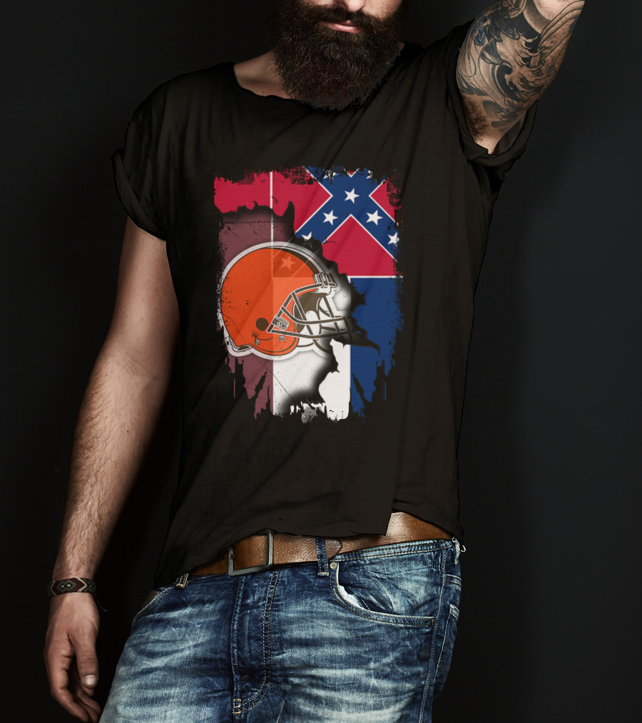 Cleveland Browns Helmet With Mississippi Flag Background T-Shirt